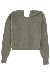 Maison Margiela women’s green cropped knit hoodie with minimalist white stitched logo across the chest