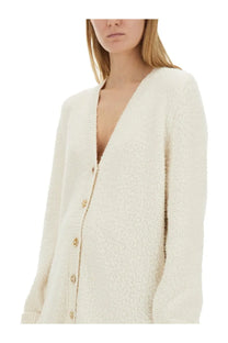 Maison Margiela women’s oversized cream textured knit cardigan with gold-toned buttons in white color