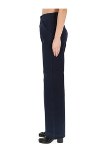 Maison Margiela women’s navy blue herringbone pants with straight-leg tailored fit and subtle front seam detailing