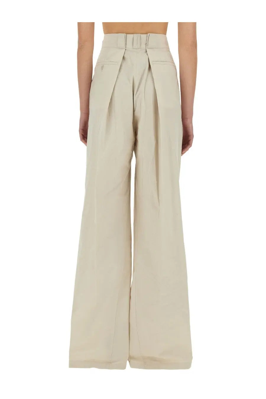 Beige high-waisted wide-leg trousers with pleated front and structured waistband from Maison Margiela women’s pants white