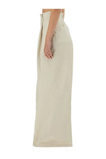 Maison Margiela women’s cream high-waisted wide-leg trousers with a sleek minimalist design in white fabric