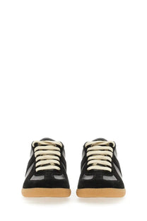 Maison Margiela women’s replica sneaker black with black and gray suede upper cream laces and tan rubber sole