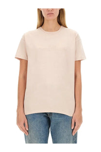 Maison Margiela women’s oversized cotton t-shirt in soft blush pink with subtle embroidered logo on the chest