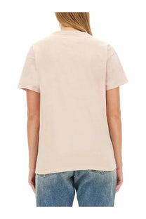 Maison Margiela women’s beige soft cotton t-shirt with simple crew neck and short sleeves