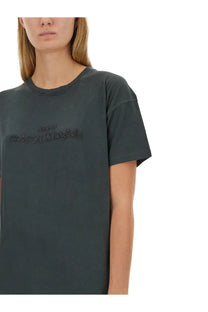 Maison Margiela women shirt black dark gray faded cotton with subtle embossed logo across the chest