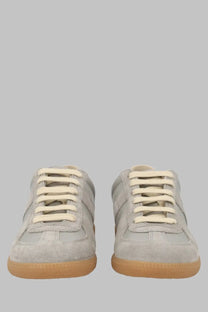 Maison Margiela women’s sneaker replica grey light gray suede with cream laces and tan rubber sole