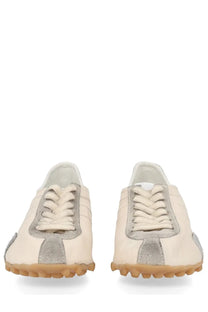 Maison Margiela women’s sneaker sprinters beige cream with silver suede accents and gum rubber sole