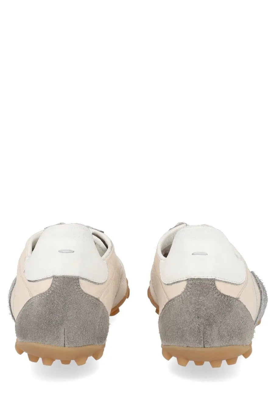 Maison Margiela women’s sneaker sprinters beige low-top suede sneakers with beige and gray upper and gum rubber sole