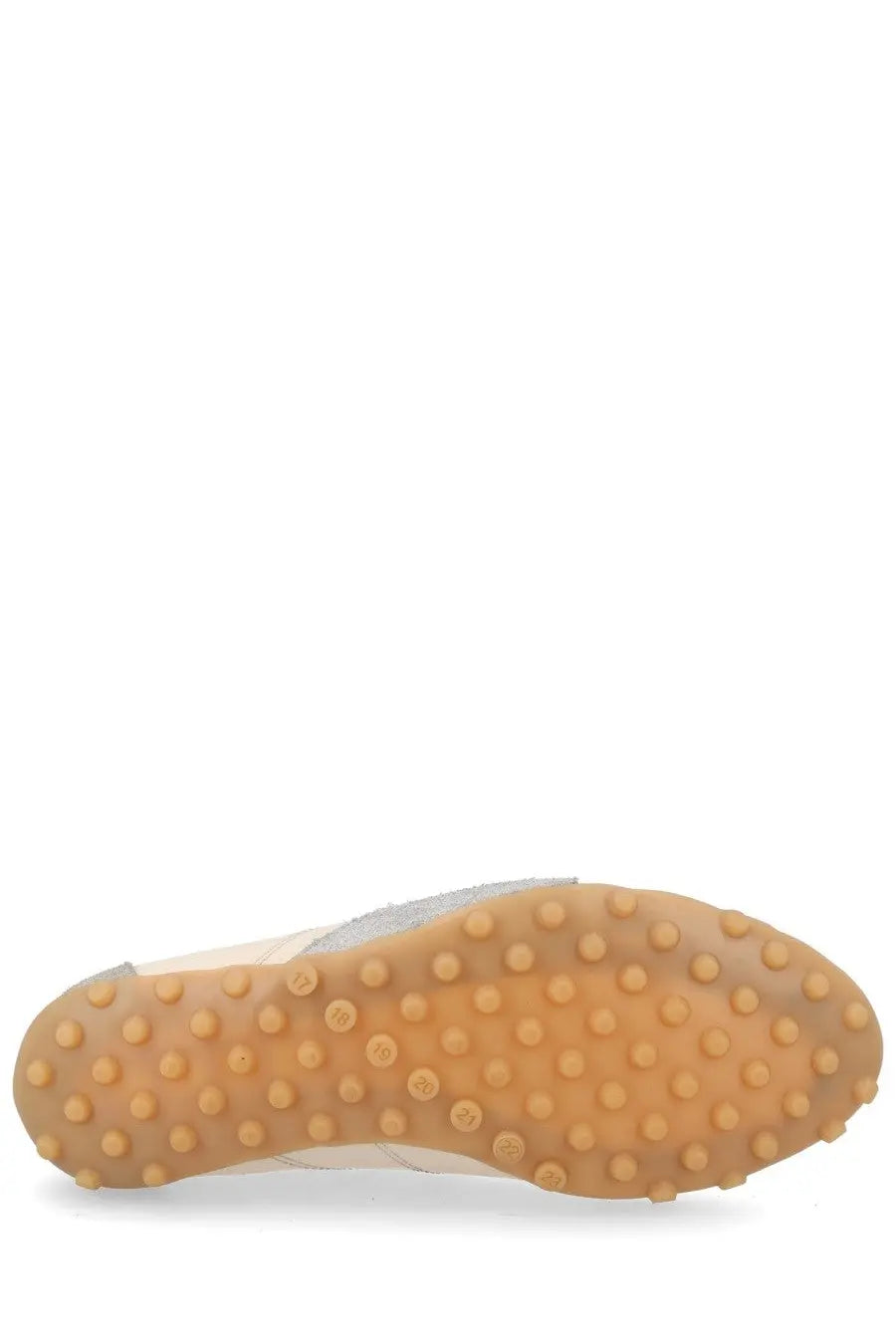 Maison Margiela women’s sneaker sprinters beige with tan rubber sole featuring evenly spaced circular studs and light upper