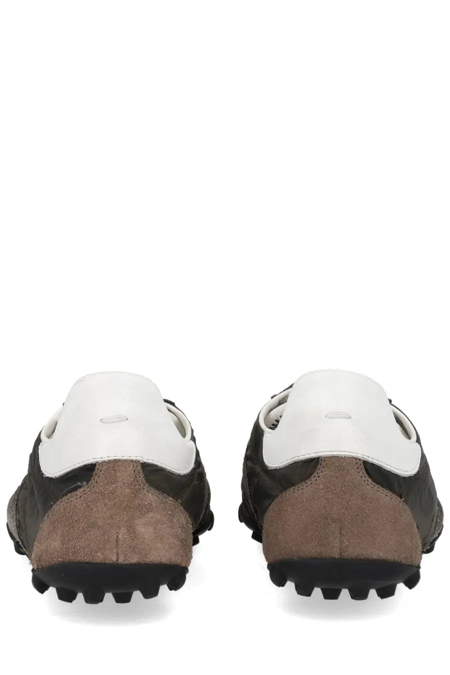 Maison Margiela women’s sneaker sprinters in dark green and beige suede with white leather accents