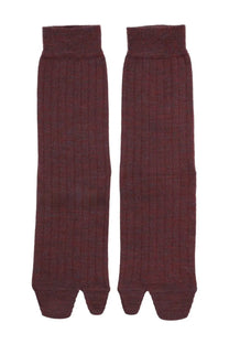 Maison Margiela women’s maroon ribbed knit toe-separated tabi socks in soft knit fabric for comfortable wear
