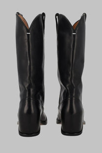 Maison Margiela women’s stivale western heel less black leather cowboy boots with glossy finish and square toes