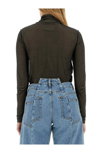 Maison Margiela women’s black sheer long-sleeved turtleneck bodysuit with high neckline in sheer fabric