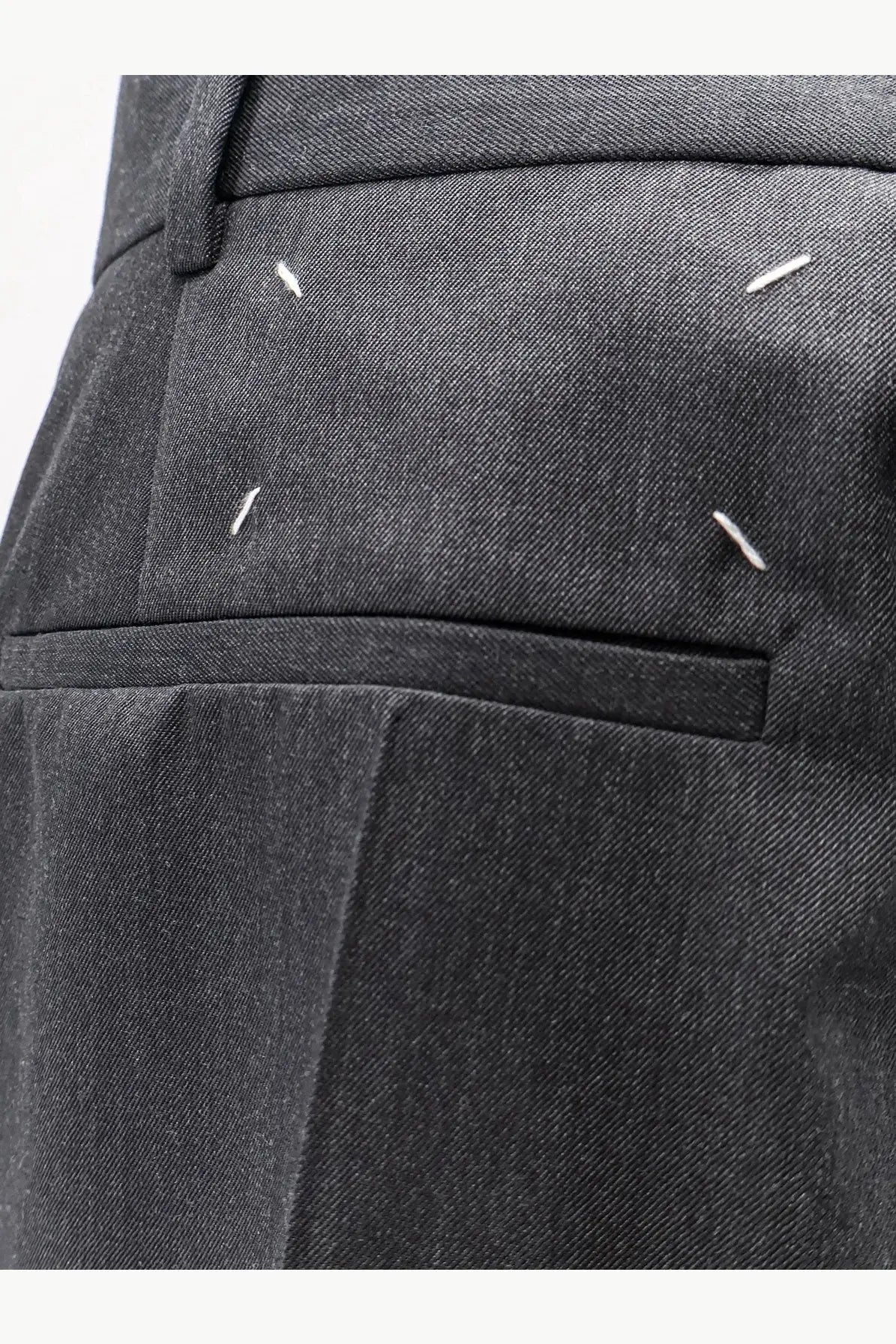 Maison margiela women’s virgin wool maxi skirt black with dark gray textured fabric and distinctive white stitching accents