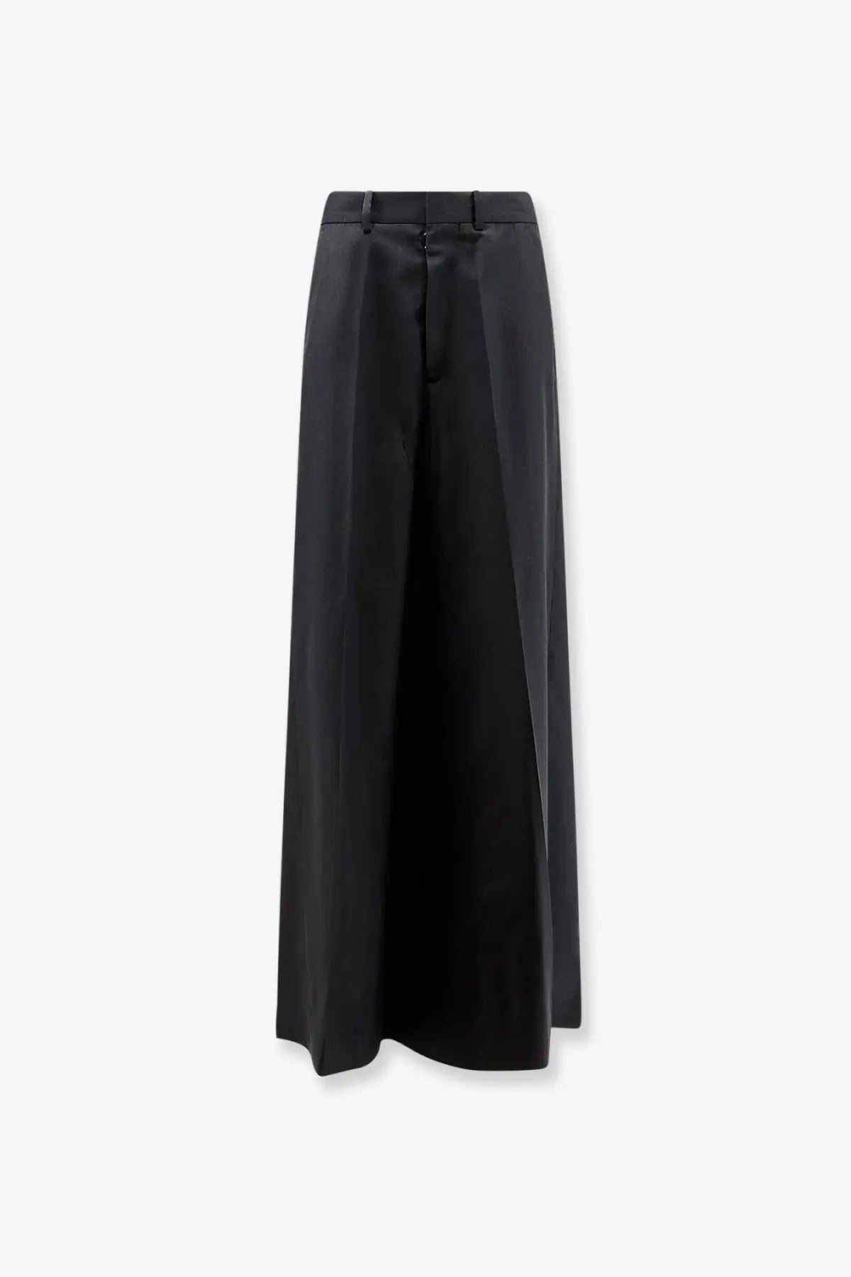 Maison Margiela women’s black virgin wool wide-leg trousers with minimalist design and subtle pleats