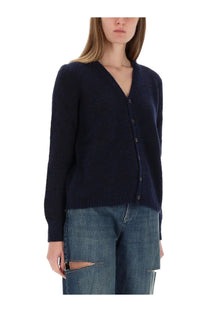 Maison Margiela women’s navy blue wool knit cardigan with button closure for stylish layering