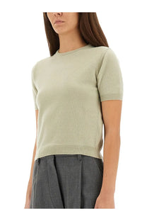Maison Margiela women’s wool crew neck shirt green with soft sage green short-sleeved knit and ribbed cuffs