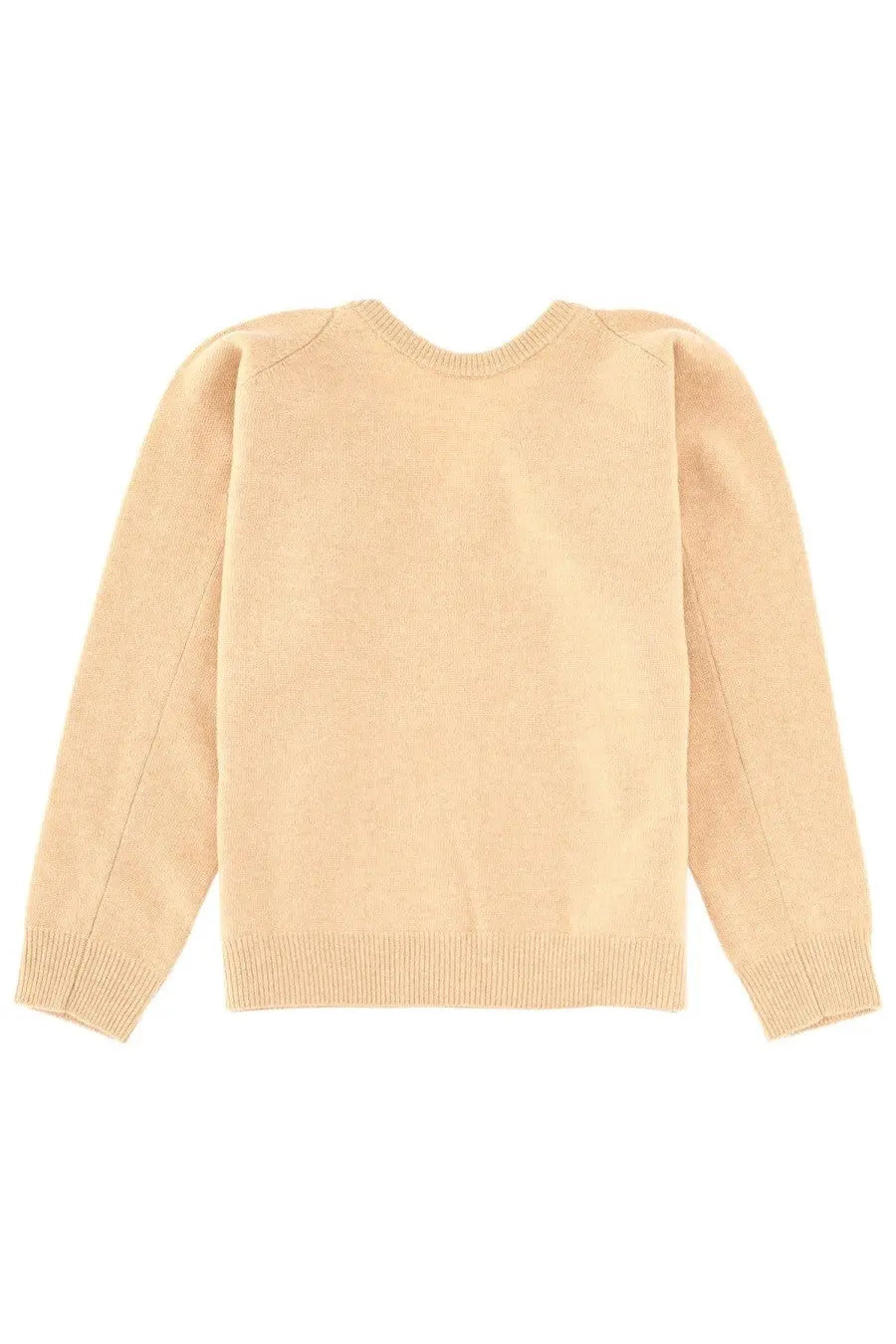 Maison margiela women’s beige wool jersey knit sweater with ribbed cuffs hem and crew neckline front view