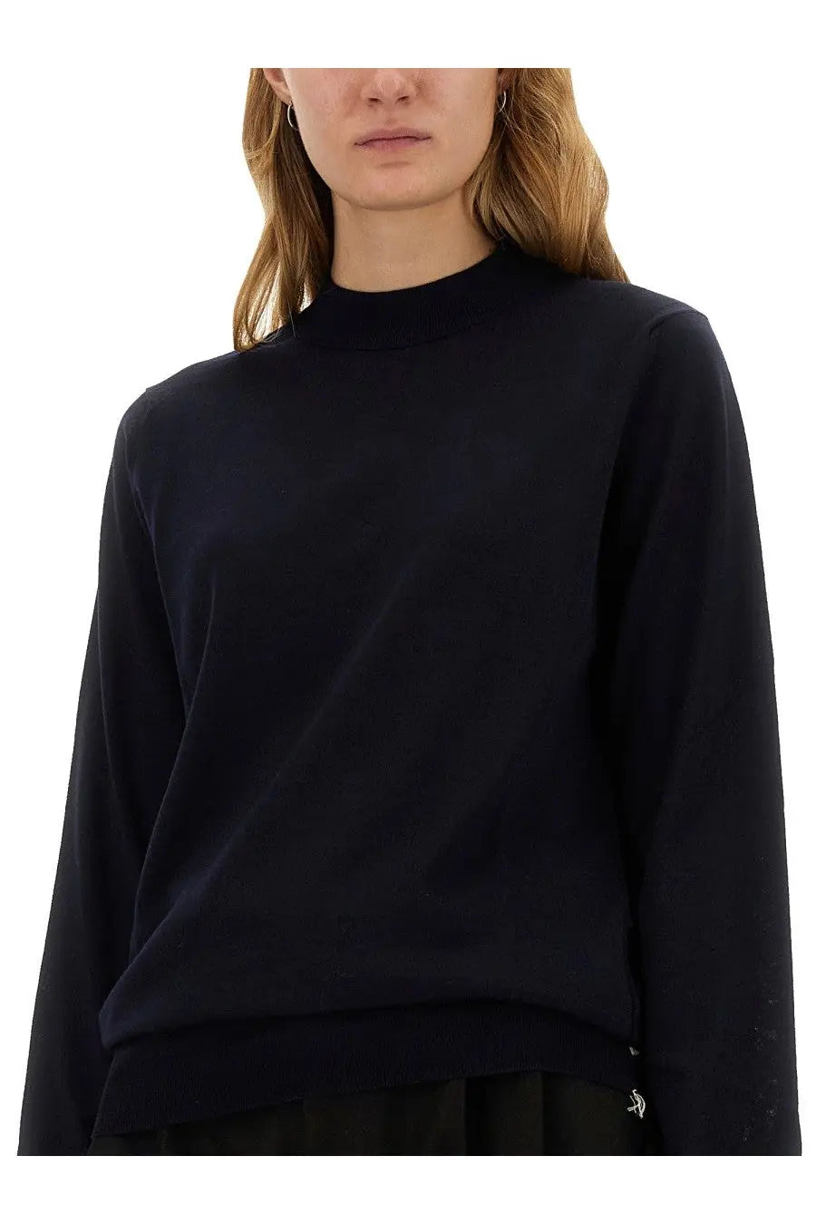 Maison Margiela women’s black wool jersey sweater with high neck long sleeves and soft textured fabric