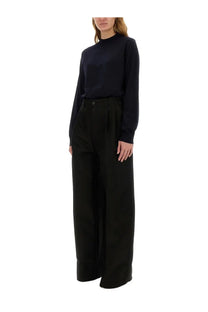Maison Margiela women’s blue wool jersey high-waisted wide-leg trousers with tailored fit and pleated waistband