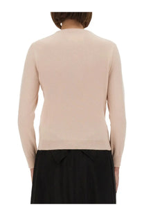 Maison Margiela women’s soft beige wool knit sweater with long sleeves crew neckline and ribbed hem