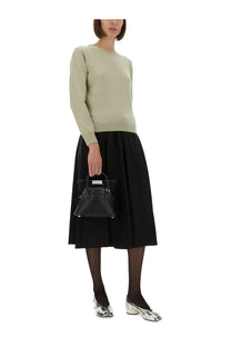 Black leather mini handbag with structured triangular shape and silver-tone hardware from maison margiela women’s wool jersey green collection