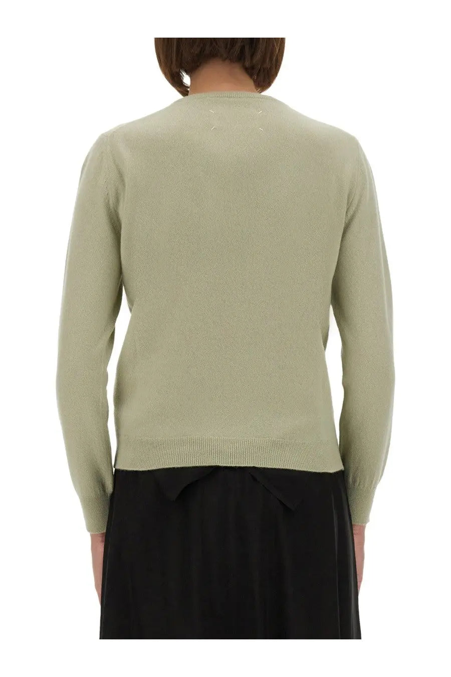 Maison Margiela women’s wool jersey green soft sage knit sweater with round neckline and ribbed cuffs