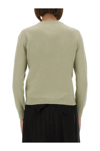 Maison Margiela women’s wool jersey green soft sage knit sweater with round neckline and ribbed cuffs