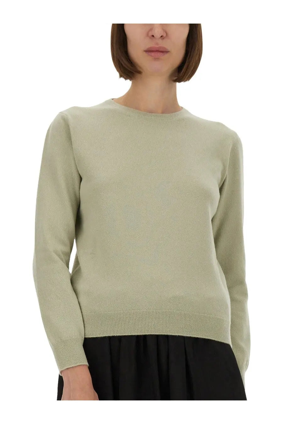 Maison Margiela women’s wool jersey green long-sleeved knit sweater with crew neckline and ribbed cuffs