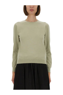 Maison Margiela women’s wool jersey green soft sage long-sleeved knit sweater with ribbed hem and cuffs