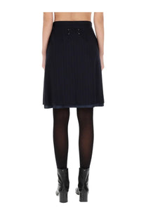 Maison Margiela women’s wool midi skirt in blue with black pleated high waist and subtle stitching details