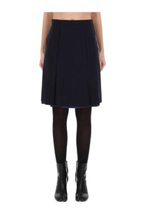 Navy blue wool pleated midi skirt by maison margiela for women in a stylish mid-length design