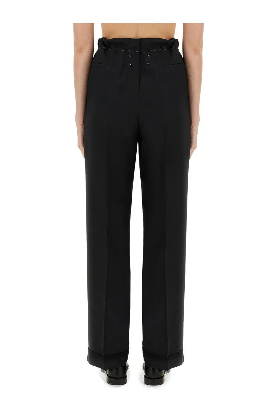 Maison Margiela women’s black wool and mohair high-waisted trousers with tailored fit and stitching details at waistband