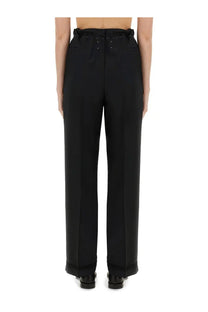 Maison Margiela women’s black wool and mohair high-waisted trousers with tailored fit and stitching details at waistband
