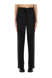 Maison Margiela women’s black wool and mohair wide-leg pants with drawstring waistband and subtle stitching details