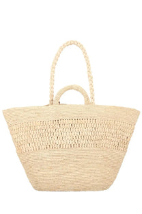 Manebi women’s borsa Fiji beige woven straw tote bag with braided handles for casual use