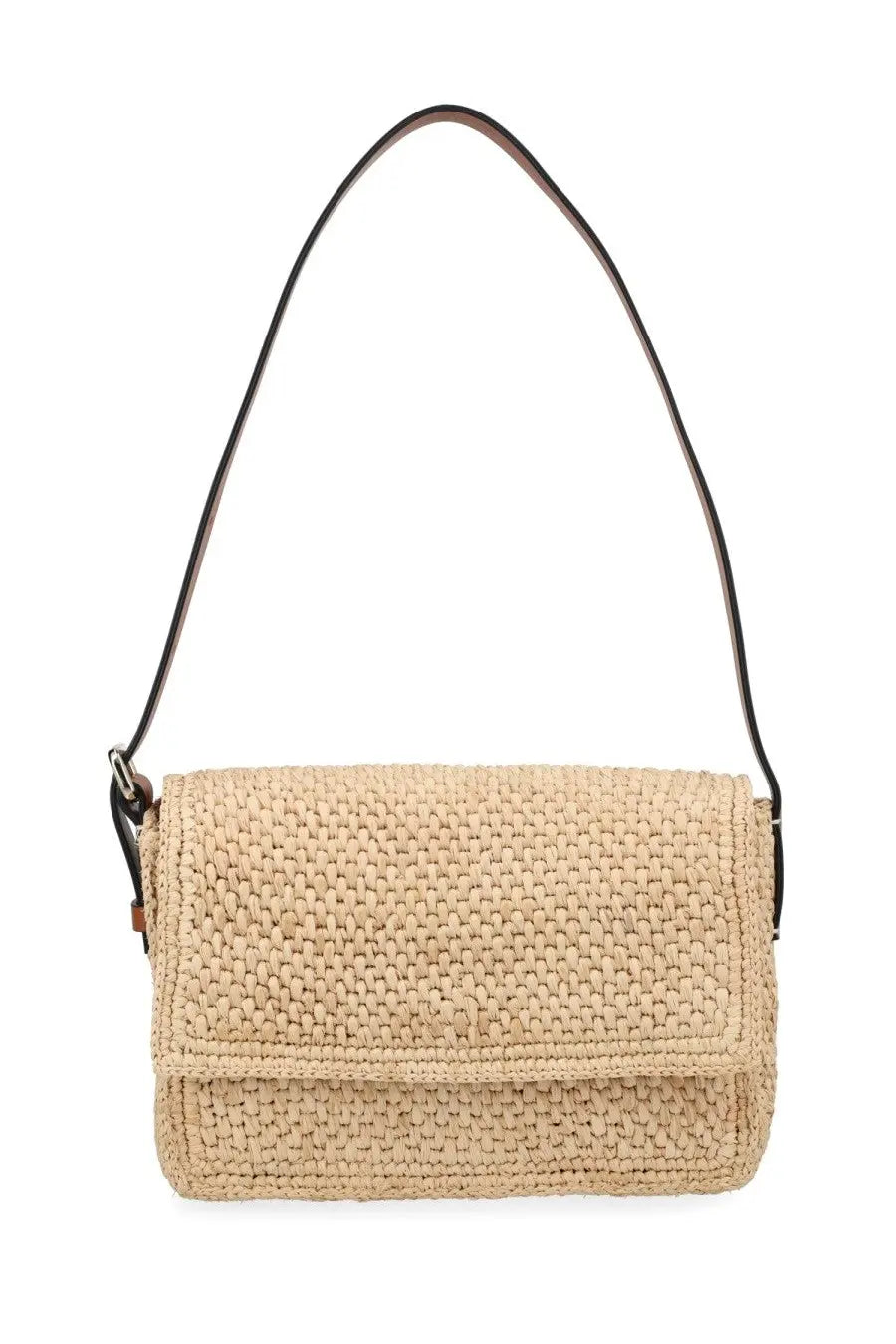 Manebi women’s borsa paloma beige woven straw shoulder bag with black leather strap for everyday use