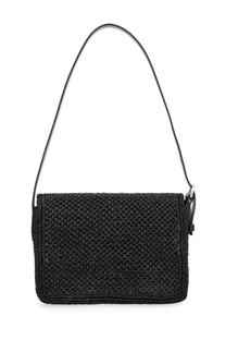 Manebi women’s borsa paloma black woven straw shoulder bag with sleek minimalist design and slender leather strap