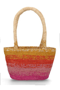 Manebi women’s borsa panier medium multicolor woven tote bag with gradient straw material from yellow to pink