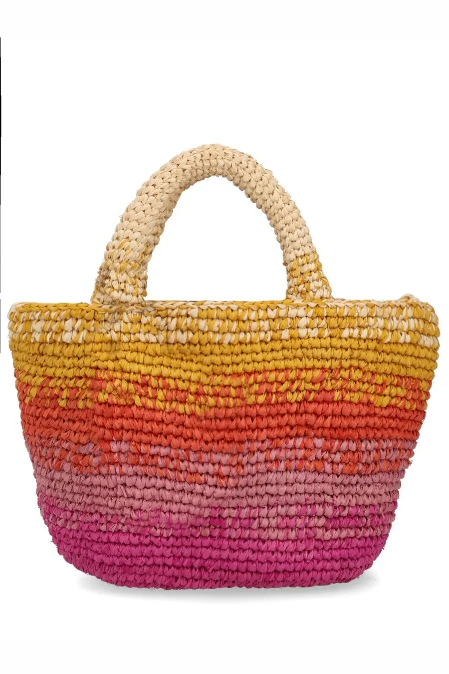 Manebi women’s borsa panier mini multicolor vibrant gradient woven tote bag with natural fiber handle and sunburst pattern