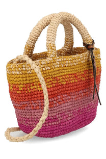 Manebi women’s borsa panier mini multicolor vibrant gradient woven straw tote bag with handles and detachable strap