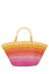 Manebi women’s borsa panier multicolor vibrant gradient straw tote bag with yellow to pink handles