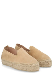 Beige suede espadrille slip-on shoes with woven jute sole from manebi womens espadrilla con doppia suola beige