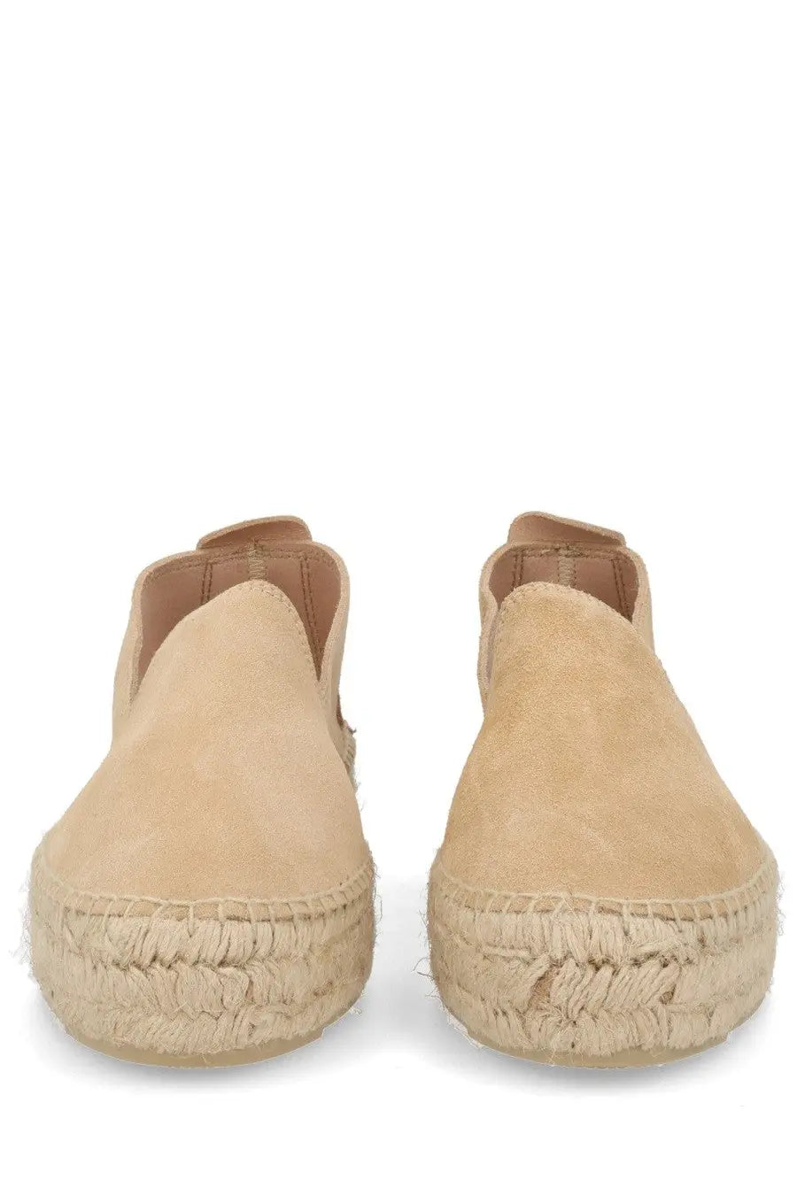 Manebi women’s espadrilla doppia suola beige slip-ons in beige suede with woven jute sole