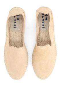 Beige suede manebi women’s espadrilla con doppia suola with woven jute sole and maneri embroidered insole