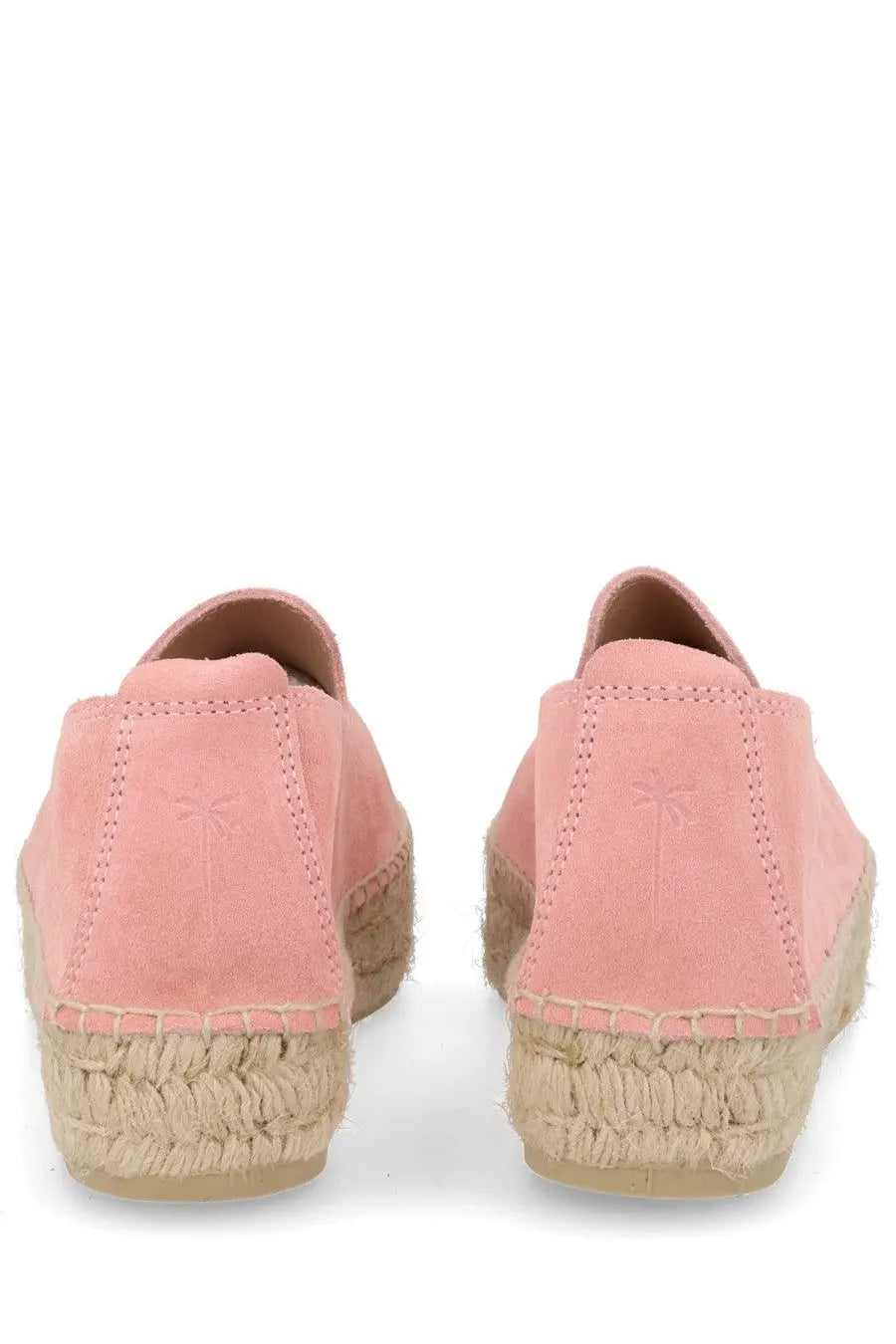 Manebi women’s espadrilla blue suede shoes with pink suede upper and woven jute sole