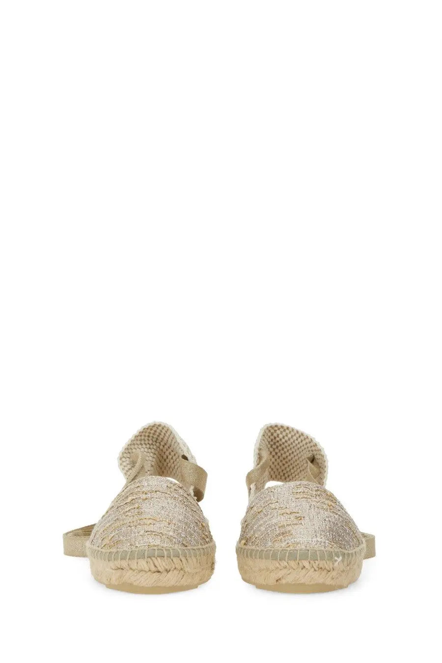 Beige manebi women’s espadrille valenciana gold sandals with woven texture and braided rubber soles