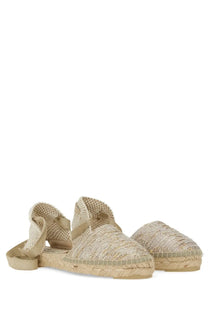 Manebi women’s espadrille valenciana gold beige woven sandals with braided jute sole and adjustable ankle strap
