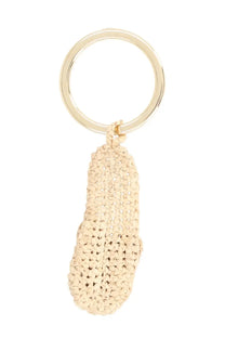 Manebi women’s portachiavi espa beige woven keychain shaped like a slipper with gold toned metal ring