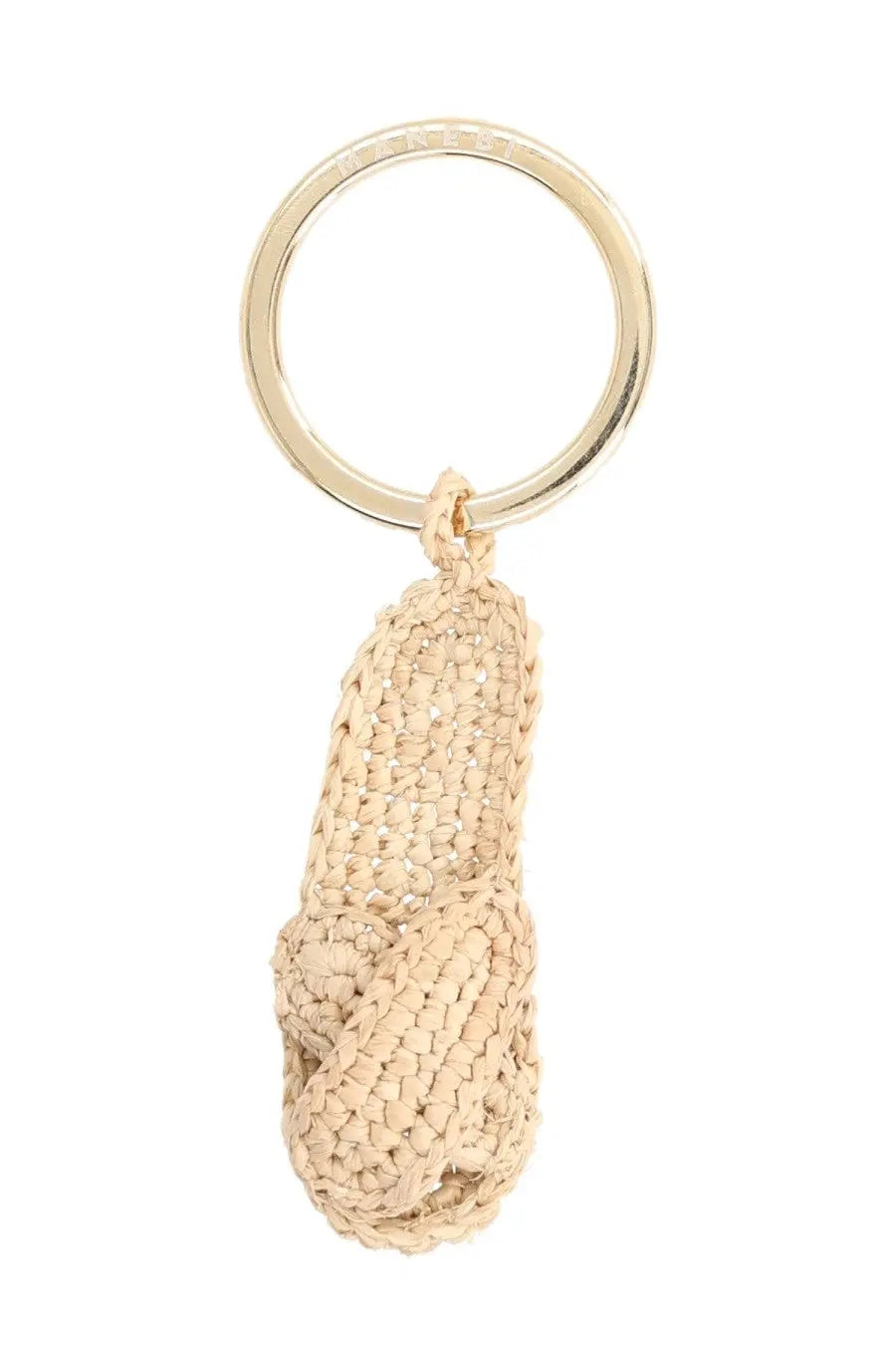 Manebi women’s portachiavi espa beige woven rope keychain with gold-toned metal ring for keys